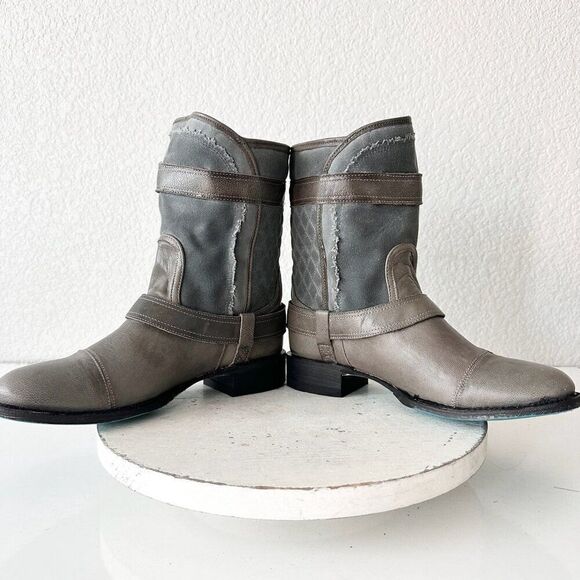 Lane Boots Women’s Gray Leather Canvas Mid-Calf Western Moto Style Zip Size 7.5 - Picture 7 of 12